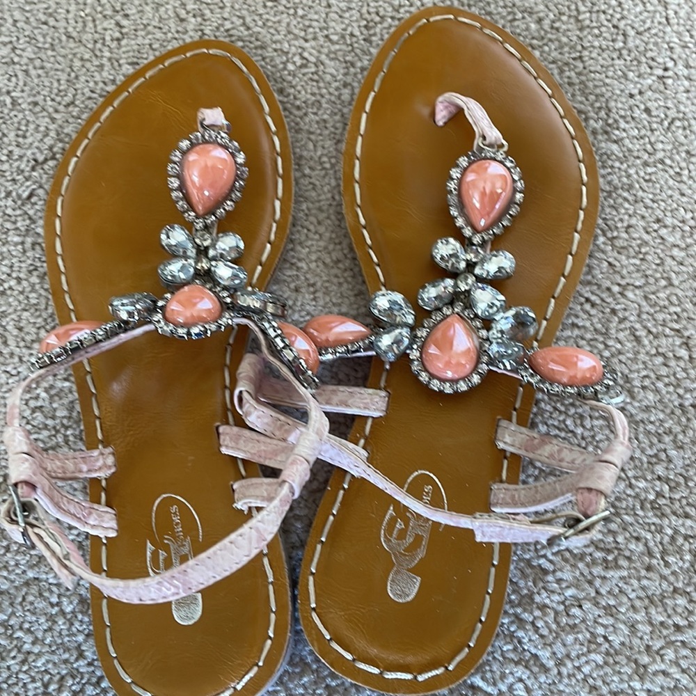 GC Sandals, Flat with Side buckles.  Size 6.5
